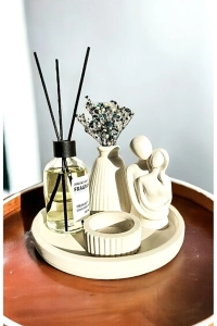 Dekoratif Konik Vazo Sarılan Sevgili Tealight Mumluk Fresh Soft Oda Kokusu Seti